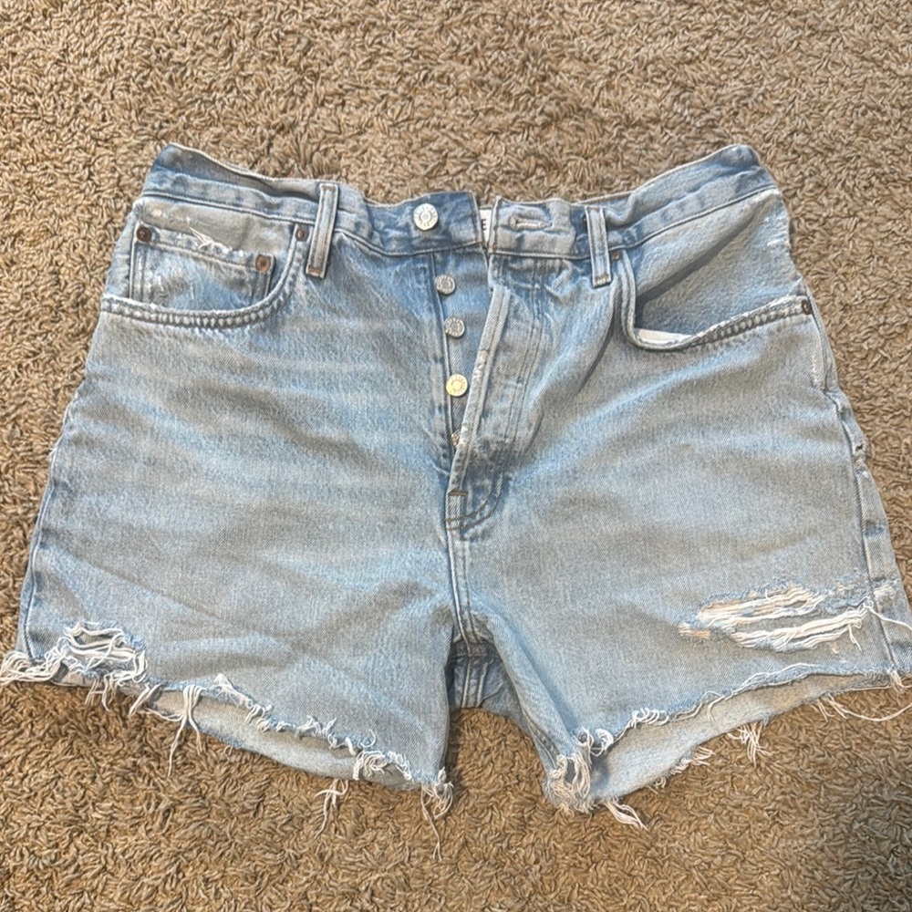 Agolde Light Blue Distressed Riley Short